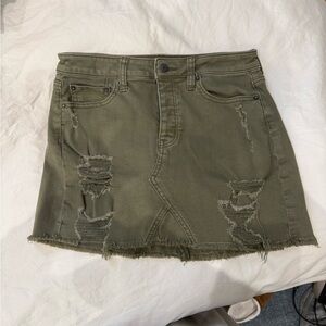 American Eagle Outfitters Olive Distressed Mini Skirt